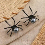 Flyshadow New Fashion Black Spider Pearl Earring Trendy Personality Dark Style Halloween Ear Nail for Women  Alloy Geometric Ear Accessory