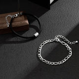 Flyshadow Casual Men's Bracelet Set with Hip-hop Rock Metal Iron Chain and PU Bracelet Accessories Adjustable Elastic Hand Rope for Women