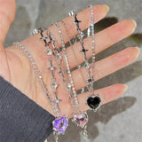 Flyshadow Y2K Purple Crystal Heart Pendant Necklace Women Sweet Cool Girl Punk Clavicle Chain Fashion Aesthetic Necklace Jewelry Gift