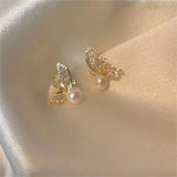 Flyshadow Light Luxury Diamond Inlaid Butterfly Pearl Earrings for Women with Korean Design Sense Temperament and Small Earrings