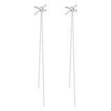 Flyshadow Simple Style Cross Long Chain Tassel Drop Earrings For Women  Dangle Earring Piercing Line Two Wear Way Trendy Ear Jewelry