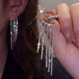 Flyshadow Luxury Women's Earrings Rhinestone Fringe Hanging Zircon Earrings New Shiny Wedding Party Jewelry Gift Accessories