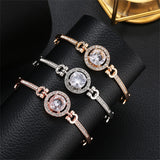 Flyshadow Shiny Luxury Round Big Zircon Bracelet Korea Fashion Adjustable Gold Color Zinc Alloy Rhinestone Bracelet For Women Jewelry