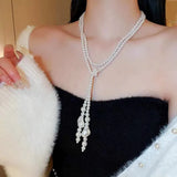 Flyshadow Bohemian Style Imitation Pearl Women's Necklace Luxurious Exaggerated Long Adjustable Wedding Party Necklace For Women  Jewelry