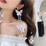 Flyshadow New Design Jewelry Long White Butterfly Tassel Earrings Party Gifts for Women Celebrity Exaggerated Wedding Dress Accessories