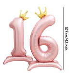 Flyshadow 42inch Crown Decor Pink Aluminum Foil Digital Balloon Number Balloon For Birthday Party Decoration Supplies Girls Birthday Favor