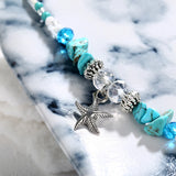 Flyshadow Beads Starfish Charm Anklets for Women Beach Anklet Turquoise Crystal Bracelet Metal Foot Chain Boho Jewelry