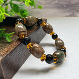 Flyshadow Natural Agate Bead Bracelet for Man with Tibetan Three-Eyed Talisman Handmade Fine Jewelry Boyfriend's Casual Accessories Gifts