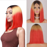 Flyshadow Red Bob Wig for Women Short Straight Middle Part Wigs Cosplay Party Synthetic Heat Resistant Fake Hair Shoulder Length Wig