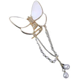 Flyshadow Fashionable Butterfly Long pearl Fringe Hair Clip Crab Claw Headdress mini Ponytail Barrette Hair Accessories For Women Ornament