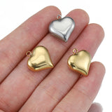 Flyshadow 5pcs Solid Inner Stainless Steel Love Heart Pendants Charm Gold Color 16x18mm Charms for Necklace Bracelet Chains DIY Ornaments