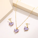 Flyshadow New Fashion Earrings Necklaces Set for Women Heart-shaped Zircon Pink Crystal Pendant Necklace Women's Jewelry Exquisite Gifts