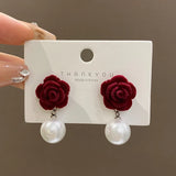 Flyshadow 2024 Korean Flocked Flower Pear Earings Fashion Jewelry Elegant Bowknot Rose Earrings for Women Stud Earrings Pendientes Gifts