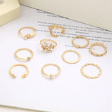 Flyshadow Bohemian Gold Color Chain Rings Set For Women Fashion Boho Coin Snake Moon Rings Party Trend Jewelry Gift