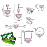 Flyshadow 1pcs Pink Opal Heart Navel Ring Chest Ring Nose Nail Nose Piercing Belly Ring Piercing Cartilage Earring Body Piercing Jewelry