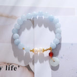 Flyshadow Blue Crystal Beads Bracelet with Retro Pendant Handmade Jadeite Lucky Charm Bangle for Women High Quality Fashion Jewelry Anime