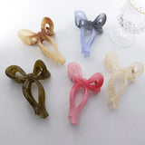 Flyshadow 5.2inch Simple and Versatile Hollow Streamer Bow Ties Oil Dripping Plastic Hair Claw Clip Hairpin Hair Accessories for Women