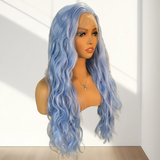 Flyshadow Sky Blue Wig Synthetic Lace Front Wigs for Women Lace wigs Reday to Wear Deep Wave Wigs Long Blue Wig Synthetic Hair Cosplay Wig