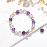 Flyshadow Natural Purple Crystal Bracelet for Women Sweet Glass Beads Fine Jewelry Unique Design Student Bestie Friendship Gifts 2024 New