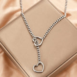 Flyshadow 1 Pc Fashion Love Heart Thick Chain Exaggerat Personality Simple Silver Colour Necklace Men Women Daily Party