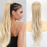 Flyshadow Ponytail Extensions 26 Inch Long Natural Wavy Drawstring Straight Hair Fake Tail Synthetic Hairpiece for Women Daily Use party