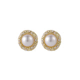 Flyshadow Elegant Round Imitation Pearl Earrings for Women Geometry Statement Jewelry Golden Color Small Stud Earrings New Fashion