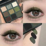 Flyshadow 9 Colors Black Green Contrast Olive Green Eyeshadow Palette Small Smoke Dark Witch ~ Paris Garden Nine Color Eyeshadow Hray