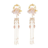 Flyshadow Women Fashion 1 Pair Flower Leaf Pearls Long Tassel Pendant Hanfu Dress Chinese Hairpins Clips Girls Wedding Hair Ornaments