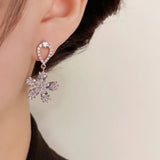 Flyshadow Fashionable and Sweet Droplet Shaped Zircon Flower Earrings Light Luxury Elegant and Gentle Women's Earrings Jewelry Gifts