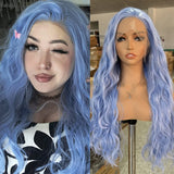 Flyshadow Sky Blue Wig Synthetic Lace Front Wigs for Women Lace wigs Reday to Wear Deep Wave Wigs Long Blue Wig Synthetic Hair Cosplay Wig