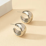 Flyshadow New Gold Color Round Chunky Earrings for Women Lightweight Smooth Metal Open Thick Hoops Fashion Trendy Jewelry