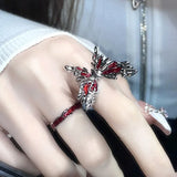 Flyshadow Women's Red Butterfly Ring High Class Luxury Ring Opening Adjustable French Style Personalised Party Jewellery Gift