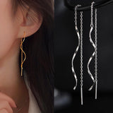 Flyshadow Korea Style Women's Long Tassel Threader Earrings for Women Wave Shaped Simple Long Chain Earring Wedding Party Y2K Jewelry Gift