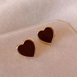 Flyshadow Romantic Love Heart Stud Earrings for Women Girls Elegant Party Jewelry Cute Sweet Wine Red Enamel Oil Small Earrings Gift