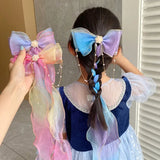 Flyshadow Fashion Hair Accessories New Girls Cute Pearl Colorful Chiffon Bow Ribbon Hairpins Children Sweet Hair Clips for Girls