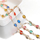 Flyshadow 1meter Glass Crystal Oval Beads Copper Chain for Necklace Bracelet Jewelry Making DIY Bohemian Colorful Chains