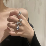 Flyshadow Y2K Irregular Crystal Stone Rings Zircon Star Moonstone Open Rings for Women Vintage Geometric Aesthetic Egirl Ring Set  Jewelry