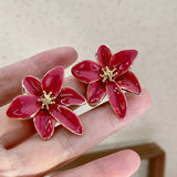 Flyshadow Metal Flower Drops Oil Earrings  European American Style Personality Fashion Stud Earrings Ms Girl Travel Wedding Accessories