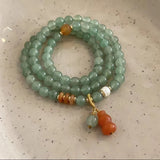 Flyshadow Women's Beaded Bracelet with Jade Agate Gourd Pendant Multi Layer Fashion Jewelry Exquisite New Arrival Green Crystal Accessory