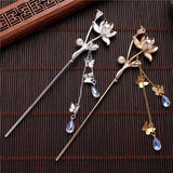 Flyshadow Vintage Chinese Lotus Tassel Hairpin Plate Hair Ornament Hanfu Headwear Palace Style Hairpin Ancient Style Flower Pearl Hairpin