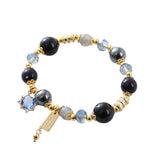 Flyshadow Gorgeous Black Obsidian Crystal Bracelet with Starry Night Sky Effect and Dazzling Blue Sandstone Beads Jewelry for Women