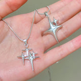 Flyshadow Y2K Simple Choker Necklace Four Pointed Star Necklaces Adjustable Crucifix Pendant Necklace Asterism-Necklace Jewelry