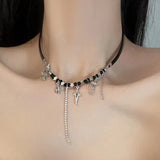 Flyshadow Goth Vintage Punk Harajuku Y2K Cross Pendant Beaded Rope Chain Choker Necklace For Girl Aesthetic EMO Grunge Jewelry Accessories