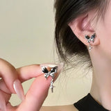 Flyshadow Vintage Black Crystal Butterfly Star Zircon Tassel Stud Earrings For Women Fashion Jewelry Accessories Dropshipping