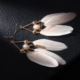 Flyshadow Droplet Tassel Feather Earrings for Women's Long Bohemian Pearls Dangle Earrings Ethnic Style Tourism and Vacation Accessories