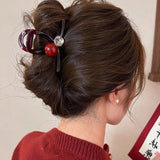 Flyshadow Fashionable Acrylic Hair Accessories, Large Size Red Pearl Shark Clip, Perfect for High Volume Hair