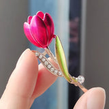 Flyshadow Elegant Tulip Rhinestone Flower Brooch Pin Crystal Costume Jewelry Clothes Accessories Jewelry Brooches Gift  Wedding Pins