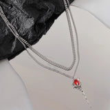 Flyshadow 2024 New Korea Rose Flower Chokers Necklace Red Glazed Stone Pendant Necklaces for Women Fashion Jewelry Gifts Y2K Accessories