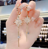 Flyshadow New Trendy Zircon Flower Long Tassel Earrings for Women's Earrings Accessories Luxury Fashion Girls Personality Jewelry Gift