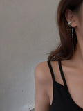 Flyshadow Long Chain Ear Cuff Earrings Tassel Rhinestones Piercing Stud Earring Simple Chain Clip Earrings Cuff  Trendy Women Jewelry Gift